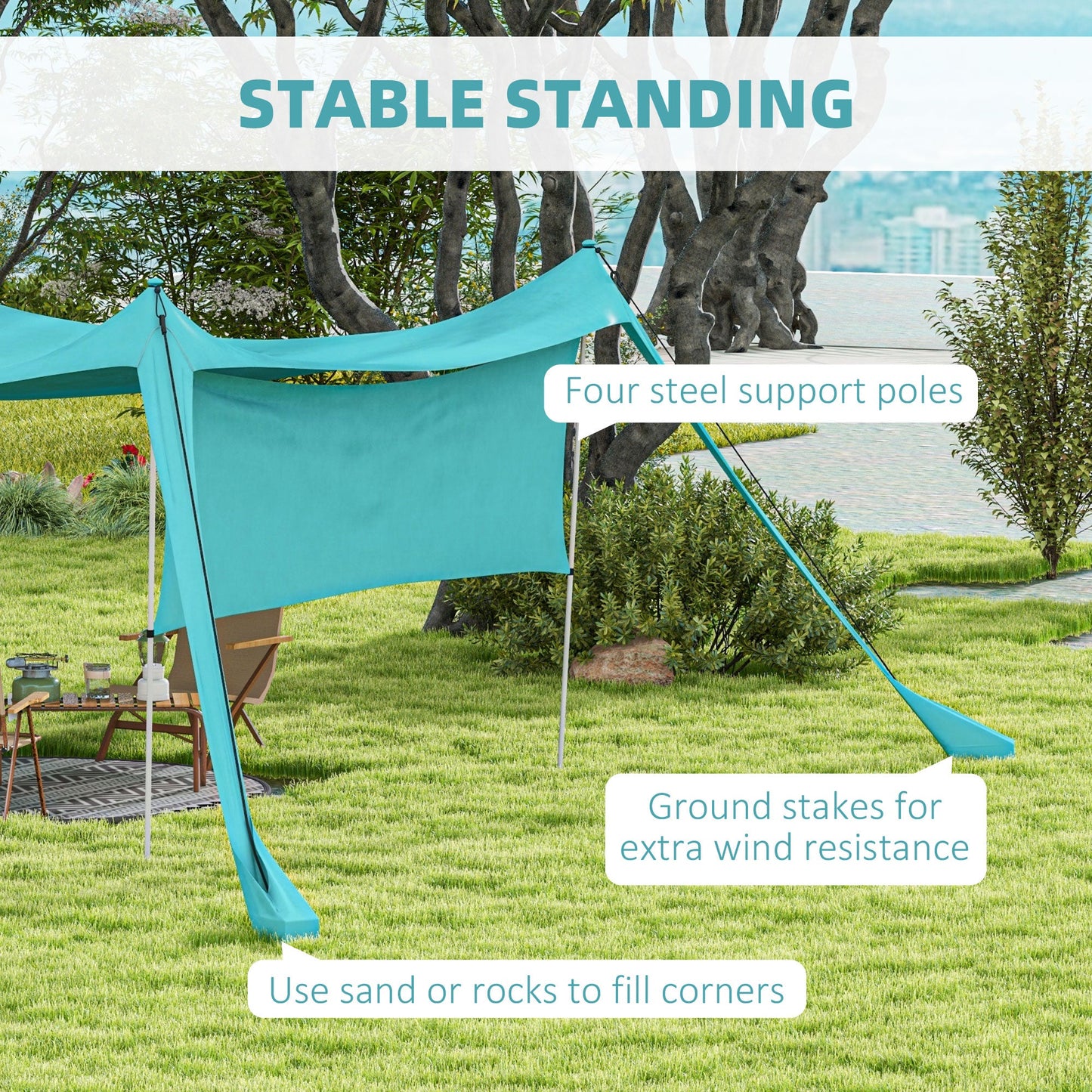 Outsunny Beach Tent Event Shelter z odpinaną ścianą boczną i torbą transportową, na kemping, wycieczki, wędkowanie, pikniki, kolor błękitny