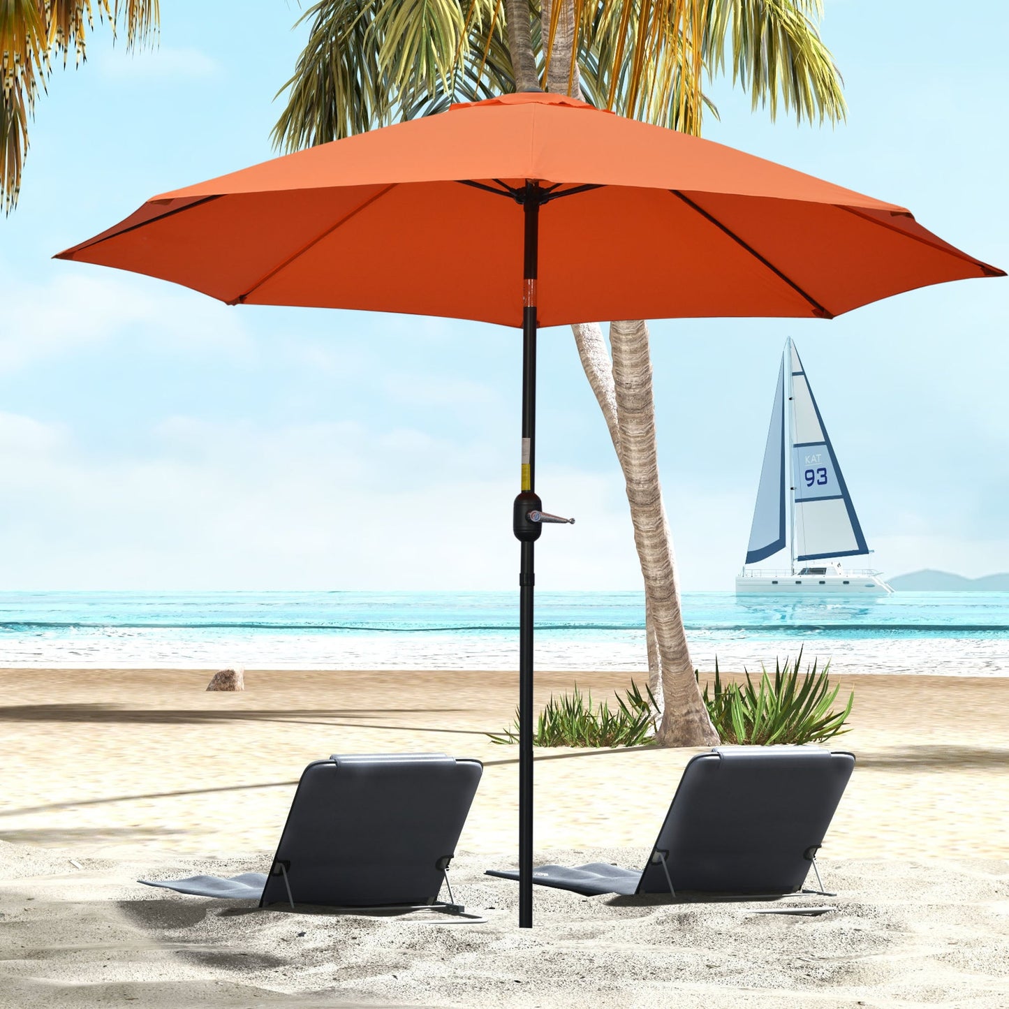 Outsunny 2.6M Parasol tarasowy, parasol przeciwsłoneczny, baldachim z korbą, 8 żeber, aluminiowa rama, pomarańczowy