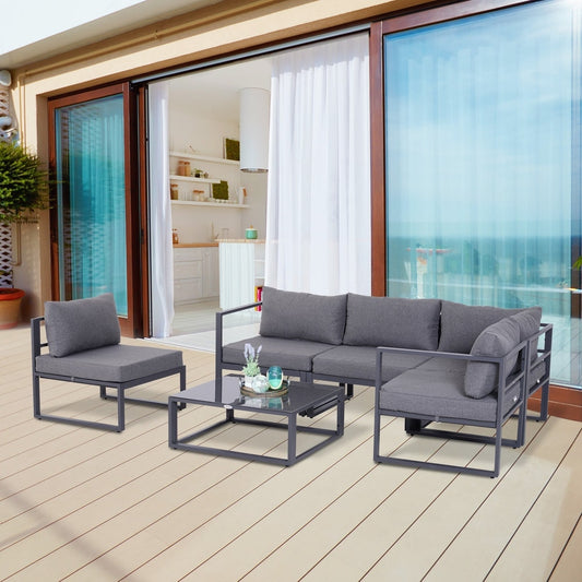 Outsunny 6 PCs Outdoor Indoor Sectional Corner Sofa Set in Grey, image 2