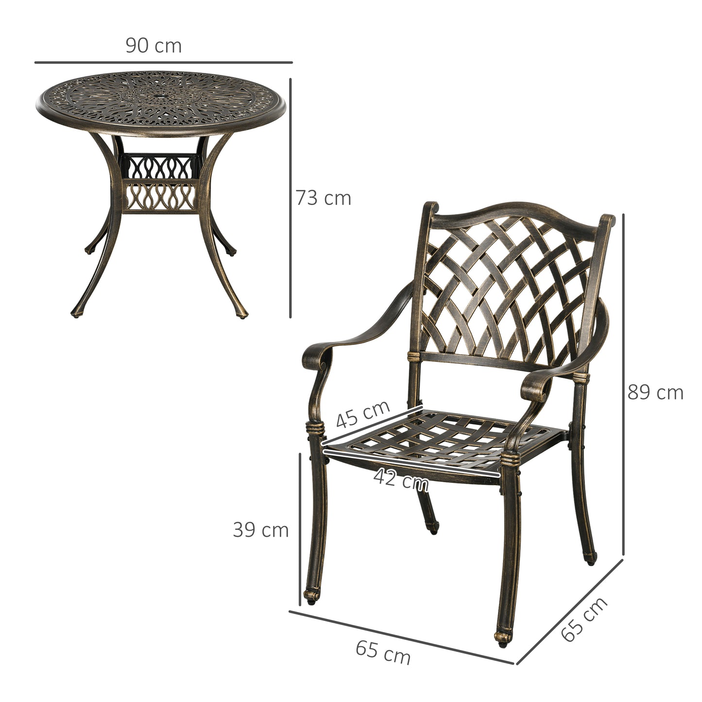 Outsunny 5-Piece Outdoor Furniture Dining Set, Cast Aluminum Conversation Set Includes 4 Chairs and â90cm Round Table with â50mm Umbrella Hole for Patio Garden Deck, Flower Design