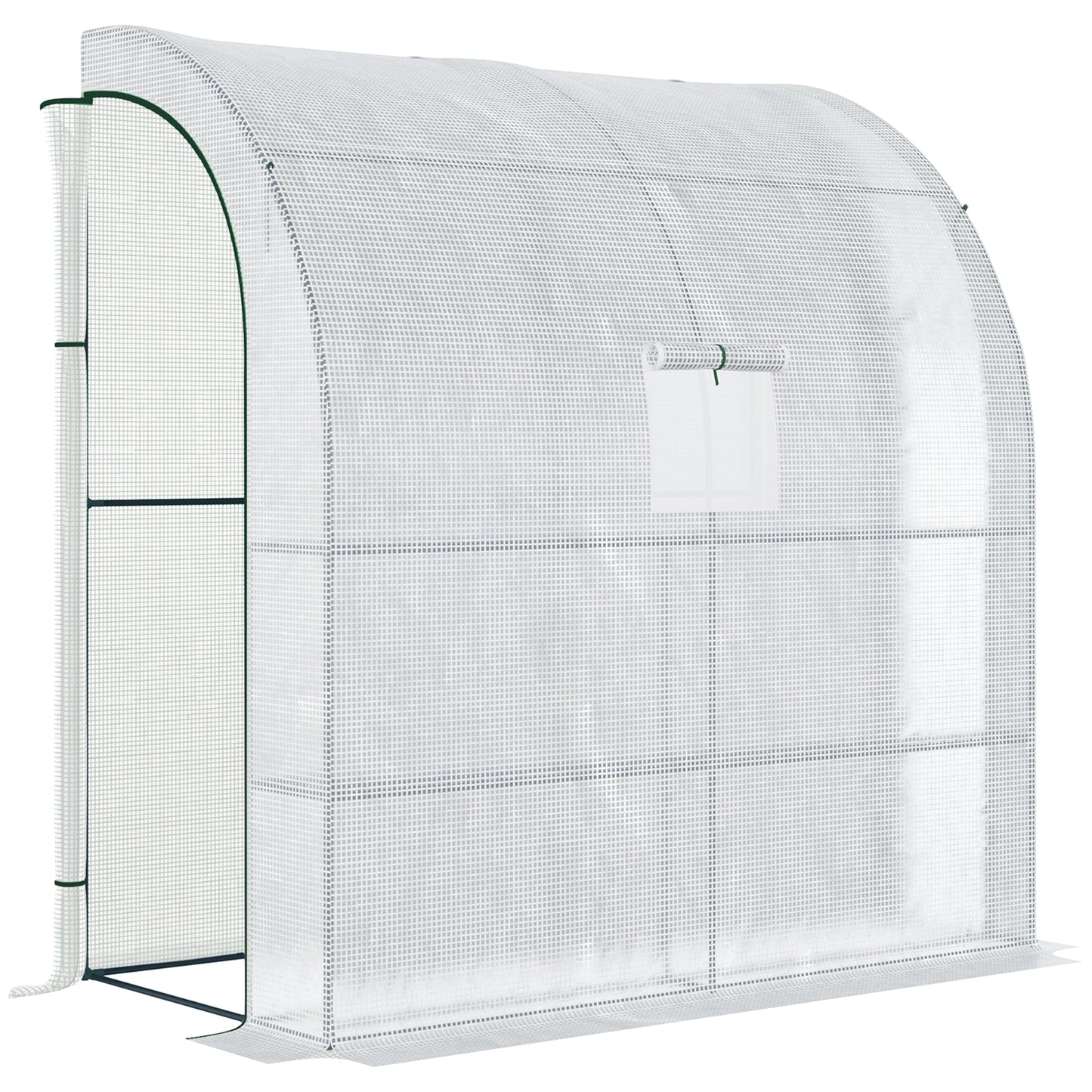 Szklarnia Outsunny Walk-In Lean to Wall z oknami i drzwiami 2 poziomy 4 półki druciane 200L x 100W x 215Hcm biała