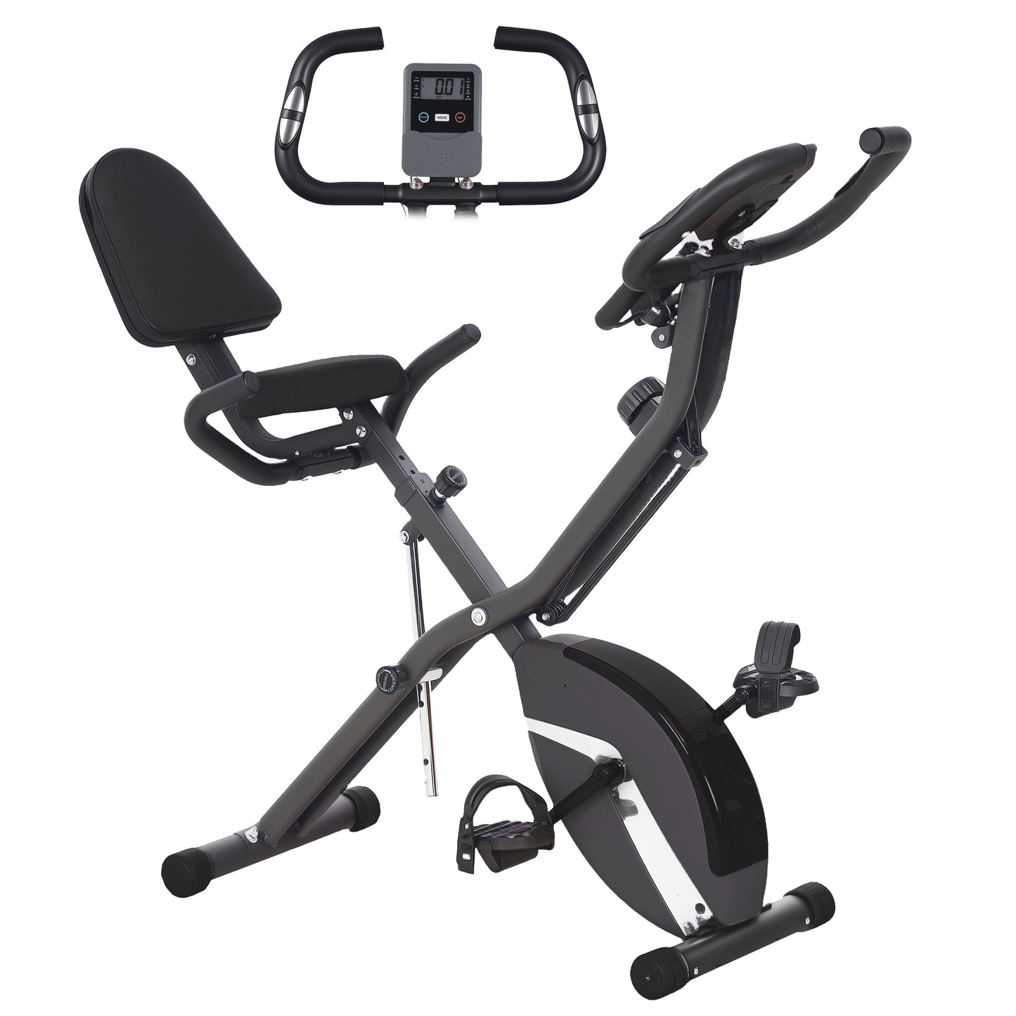SPORTNOW Five-in-one Foldable Exercise Bike, Stationary Bike with Arm Workout Bands, LDC Monitor, Phone Holder, Black