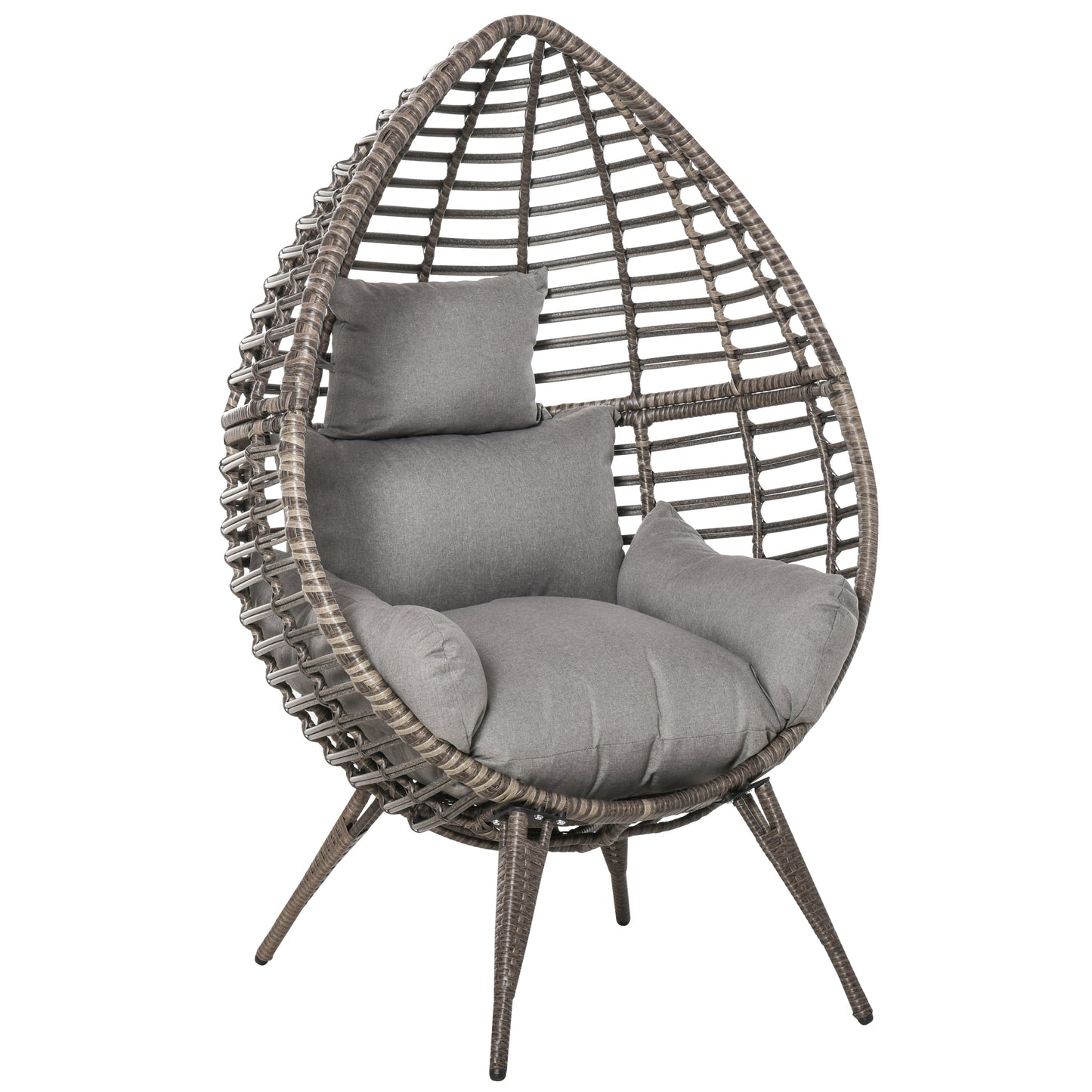 Fotel Outsunny Teardop PE Wicker Rattan z grubymi poduszkami, 4 nogi, siedzisko ogrodowe Egg Garden