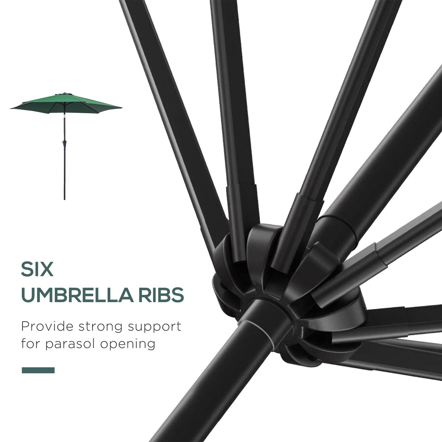Outsunny 2,6M Parasol ogrodowy z pochyleniem i korbą, zewnętrzny parasol przeciwsłoneczny z aluminiową ramą, zielony