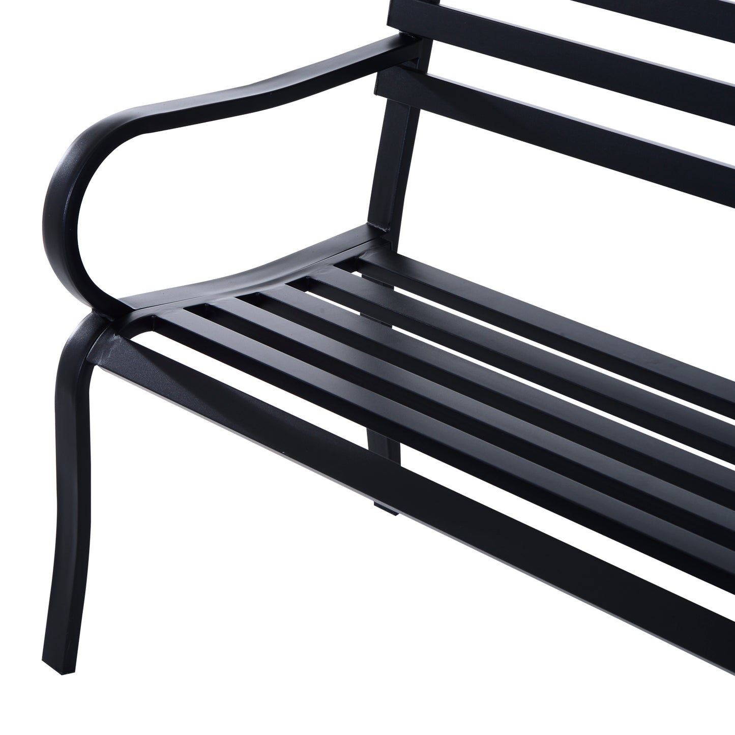 Outsunny Stylish 2 Seater Metal Garden Porch Chair Bench Stable Patio Outdoor Park Metal Bench - Black