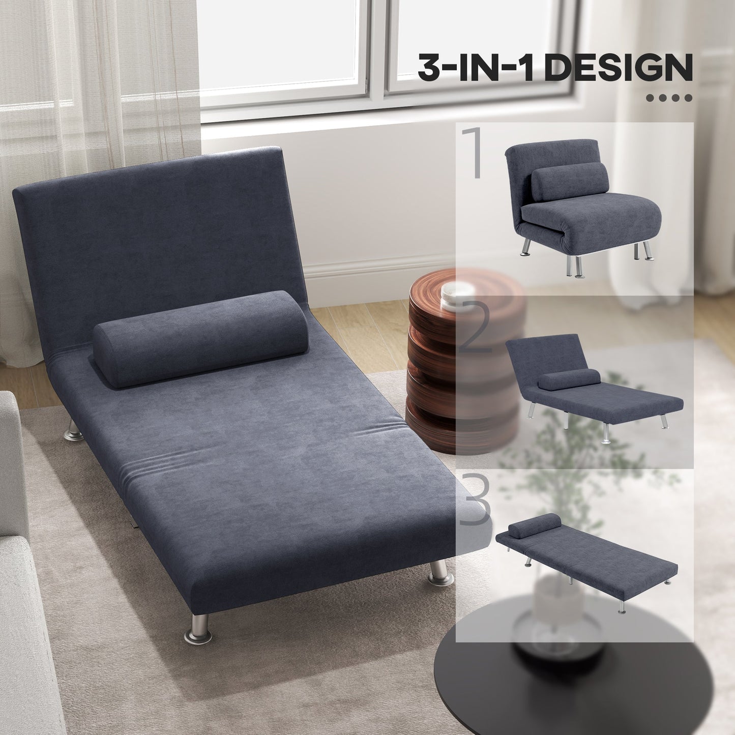 HOMCOM Single Velvet-Feel Sleeper Chair - Dark Grey