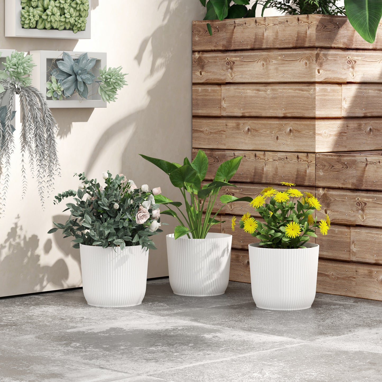 Outsunny Set of Three Ф22cm Planters - White