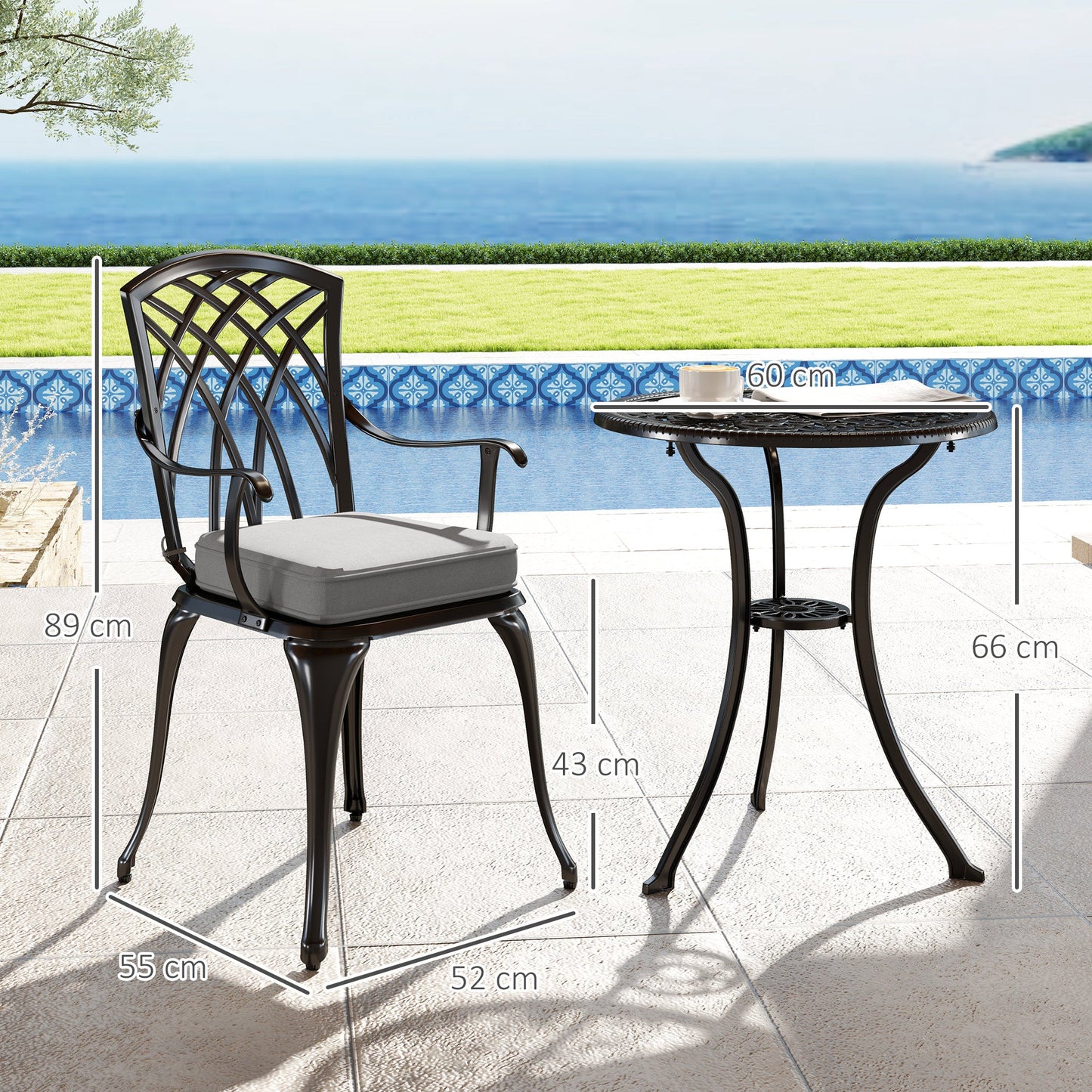 Zestaw bistro Outsunny z odlewanego aluminium, trzyczęściowy, czarny