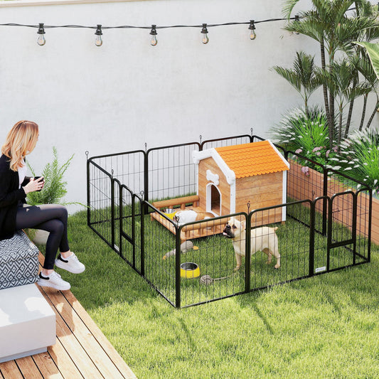 PawHut 12-Panel Solid Dog Playpen with Doors, for Small Dogs, 60cm High, Black