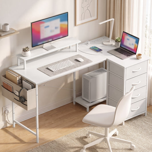 HOMCOM L Shaped Gaming Desk in White, image 2