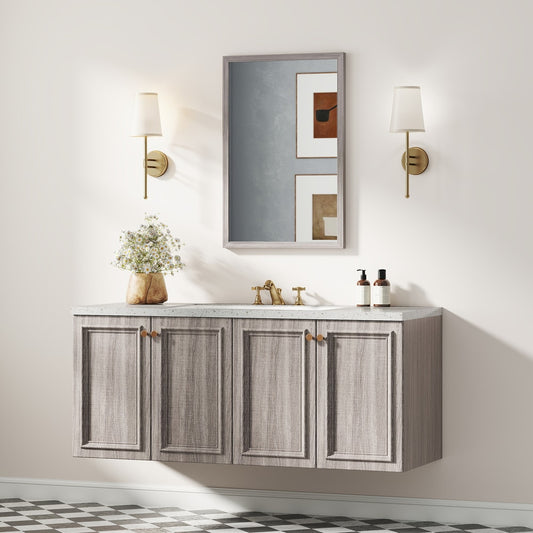 HOMCOM Wall Bathroom Mirror in Grey Wood Grain, image 2