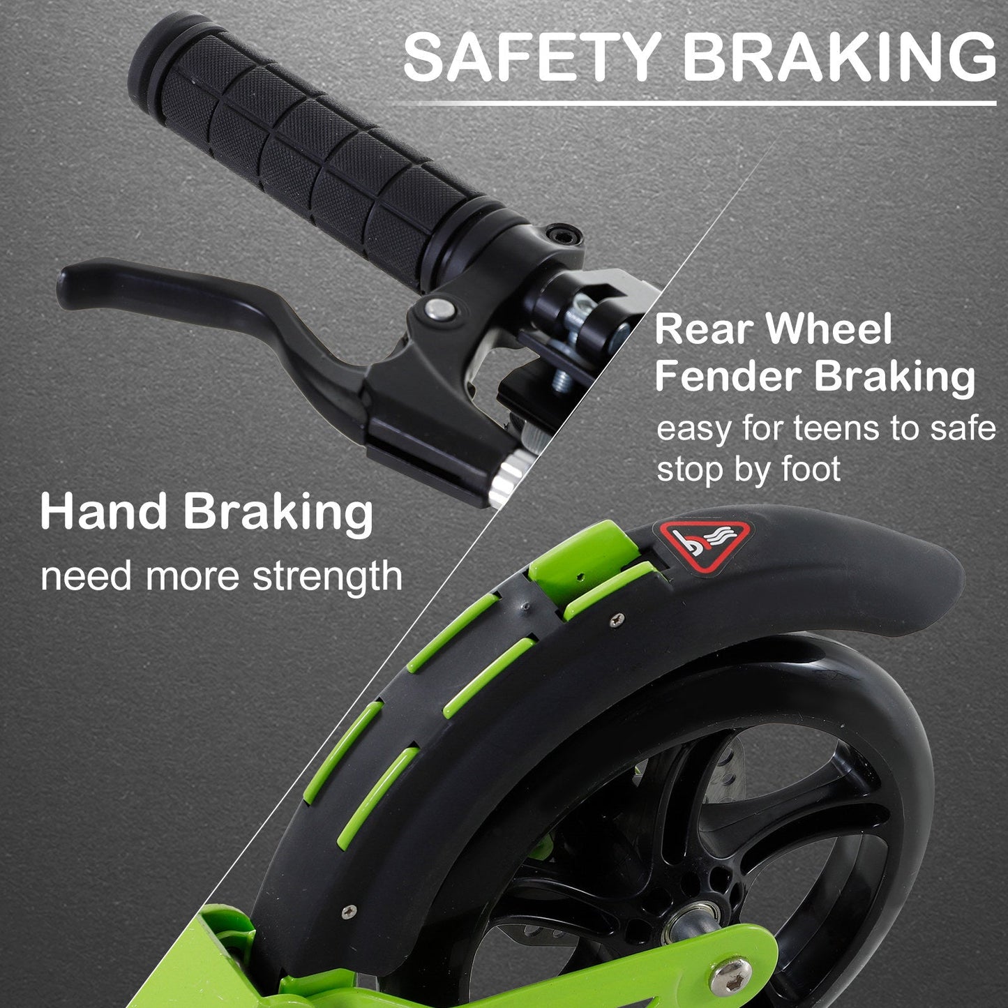 HOMCOM Kick Scooter, Folding 2 Wheel Scooter for 14+ Teens Adults, with Dual Brake System, Dual Suspension, 230mm Big Wheels, 3 Adjustable Handlebar, up to 100KG, Green