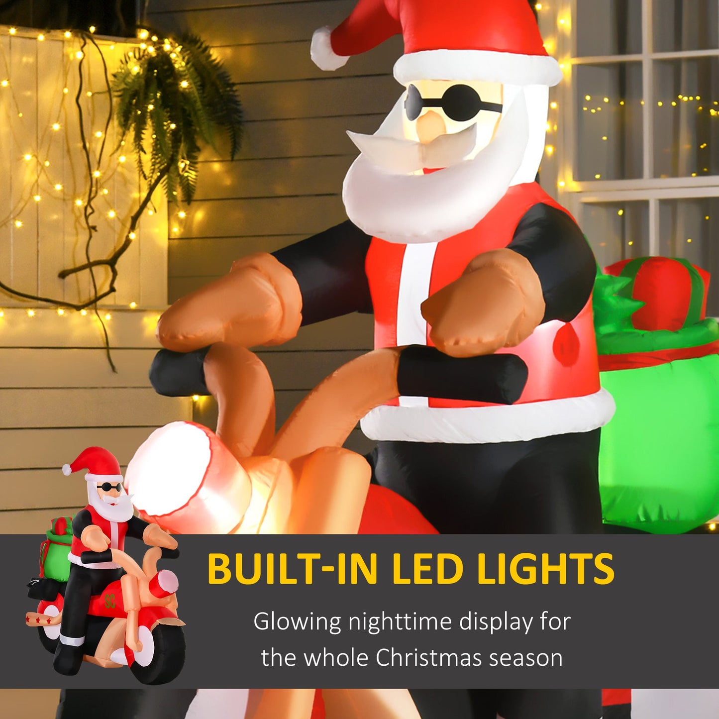 HOMCOM 5.5ft Christmas Inflatable Santa Claus Riding a Motorcycle Blow Up Decoration Xmas DŽcor for Garden