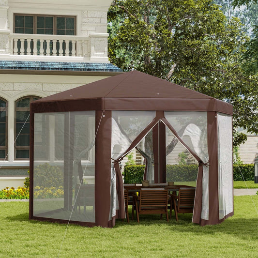 Outsunny Hexagonal Garden Gazebo in Brown, image 2