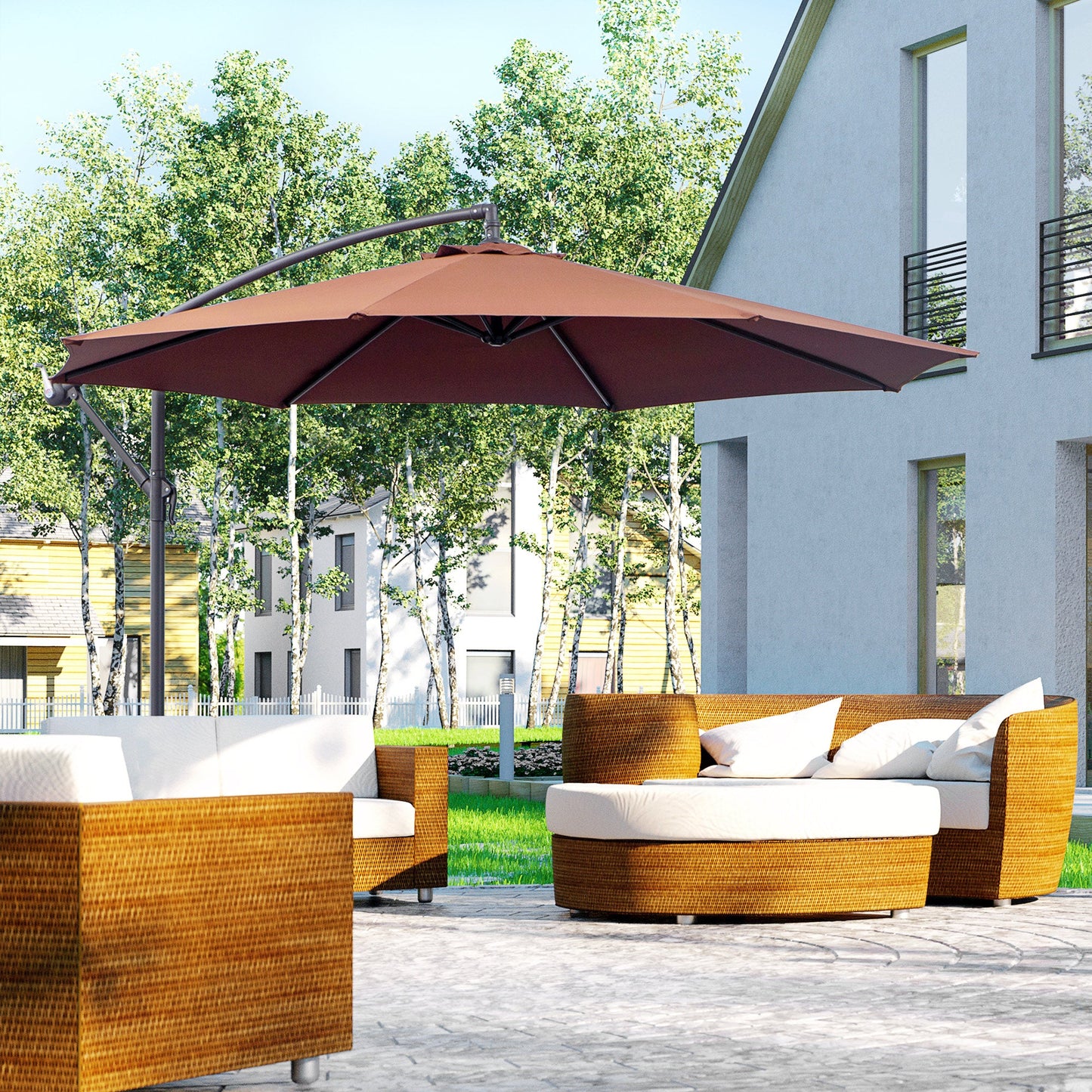 Outsunny 3m Parasol wiszący Parasol-kawowy