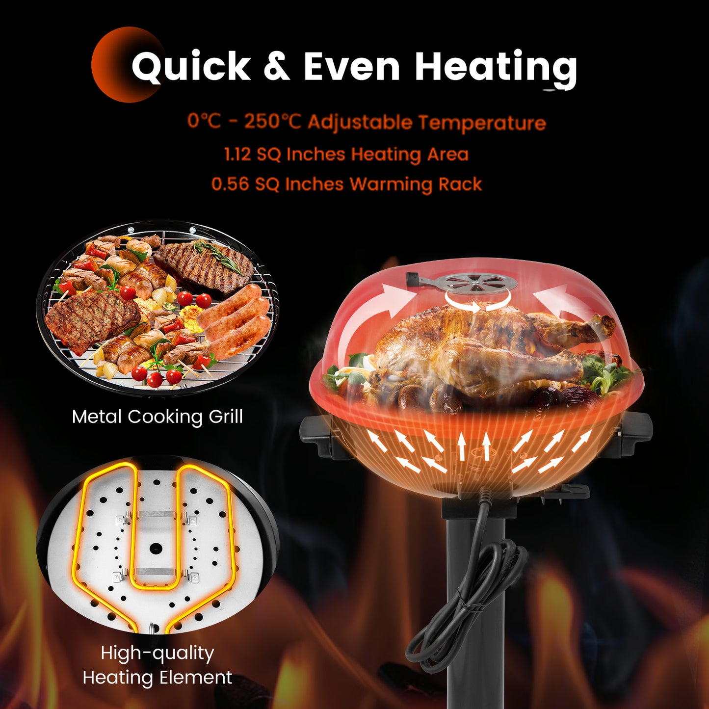 Electric BBQ Grill with Removable Non-Stick Grilling Rack-Red