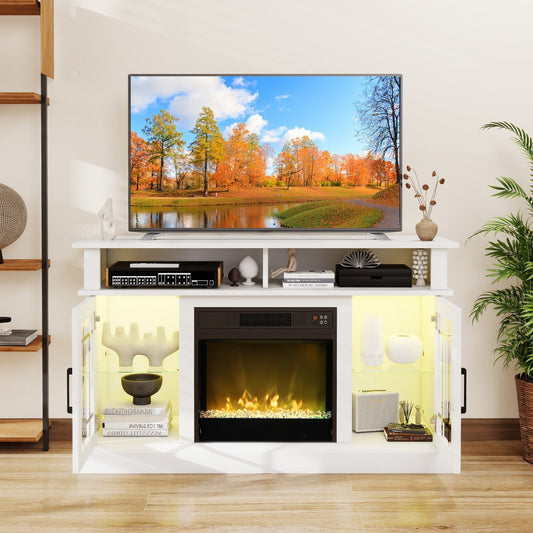 Electric Fireplace TV Stand with RGB LED Lights for TVs Up to 50 Inch-White