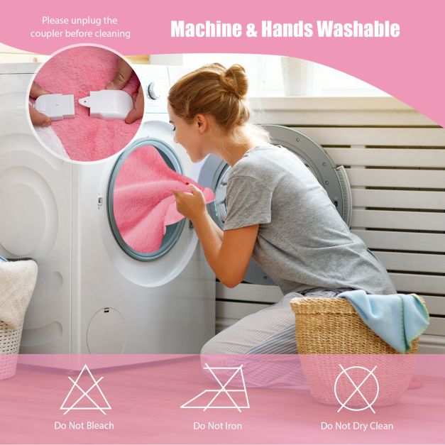 Electric Heated Blanket Throw with 10 Heat Settings-Pink