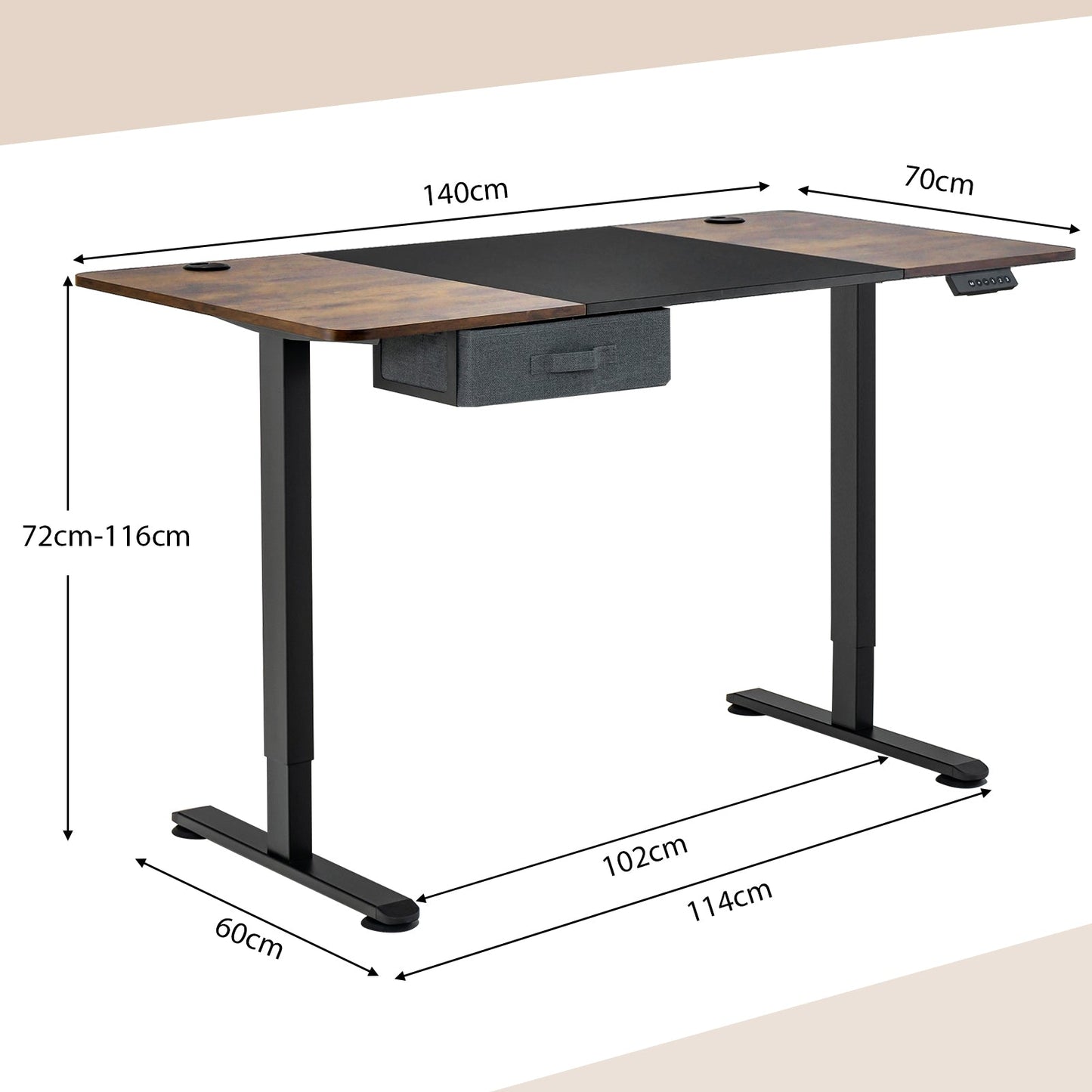 Electric Height Adjustable Standing Desk with USB Charging Port-Black