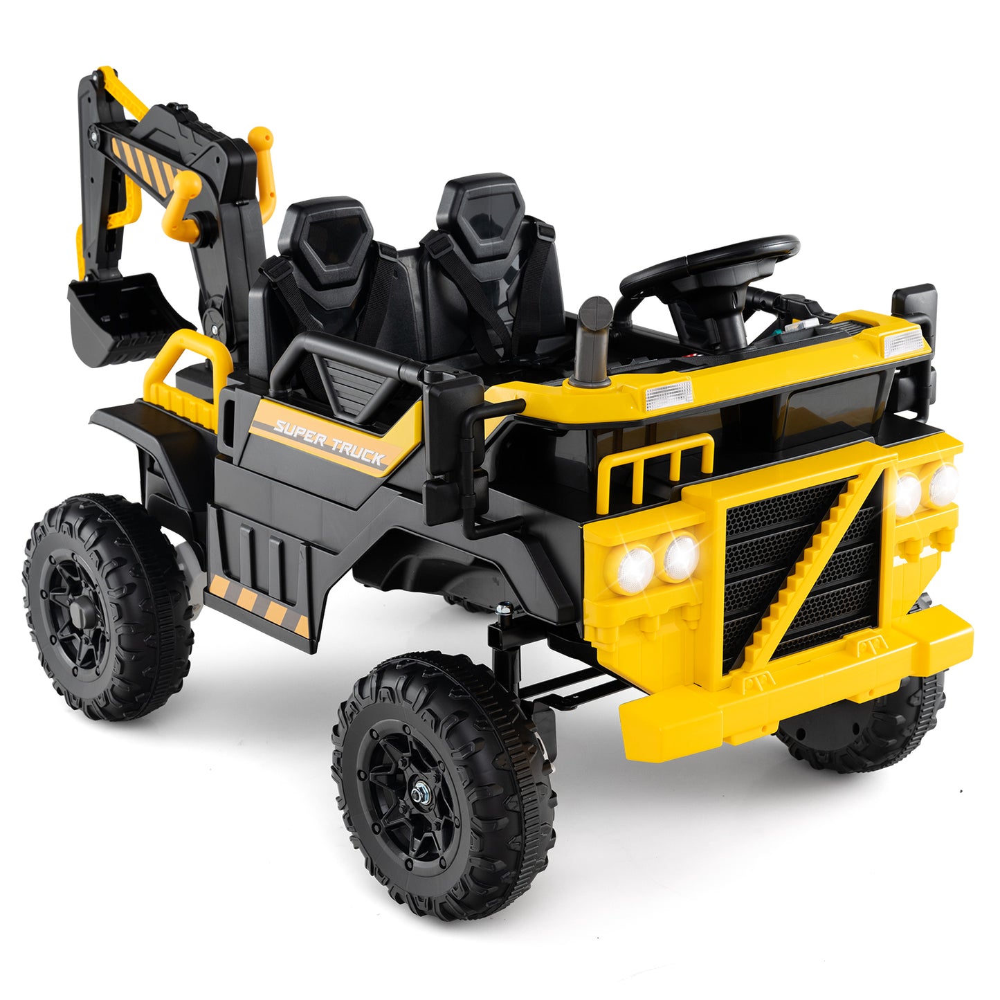 4WD Electric Truck Construction Vehicle with Remote Control-Yellow & Black