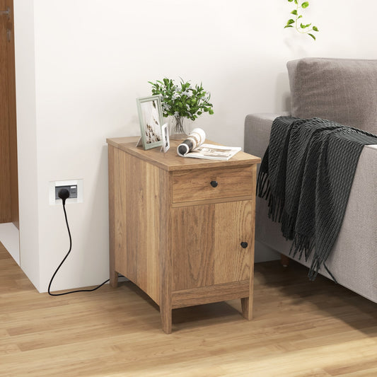 End Table with Charging Station and USB Ports and Outlets-Natural