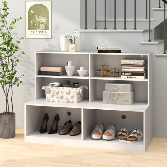 2-in-1 Entryway Shoe Cabinet with 2 Anti-tipping Kits for Living Room-White
