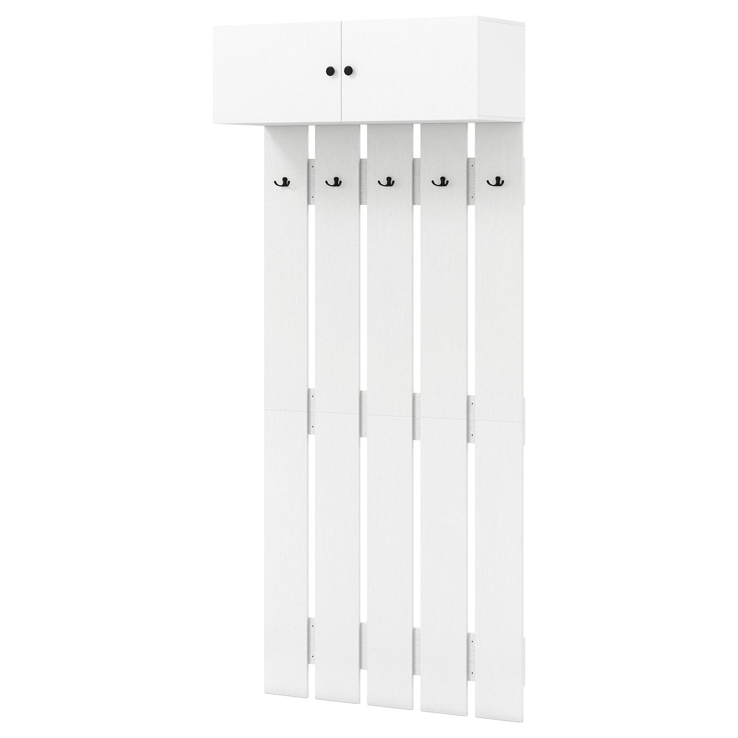 Entryway Wall Mounted Coat Rack Coat Rack with 5 Double Hooks and 2-Door Cabinet-White