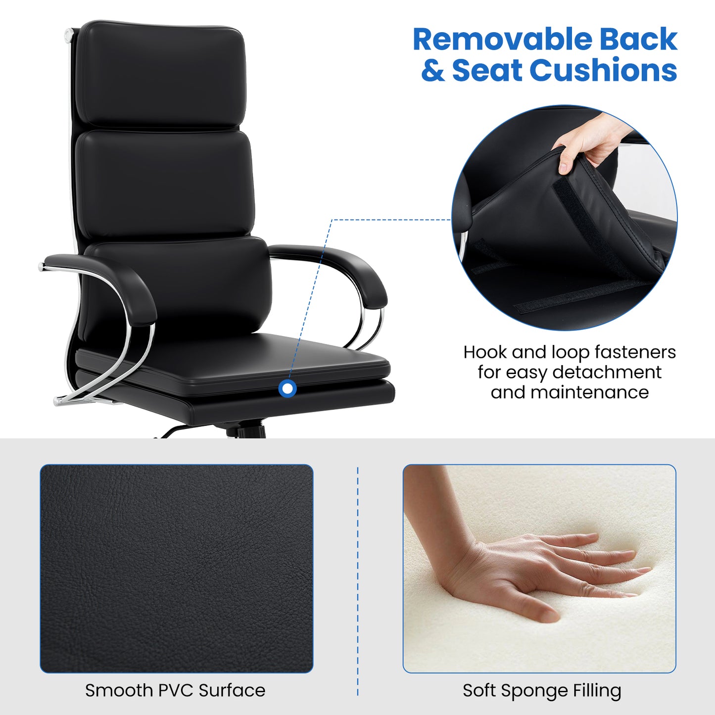 Ergonomic Leather Office Chair Executive Chair with Rocking Function-Black