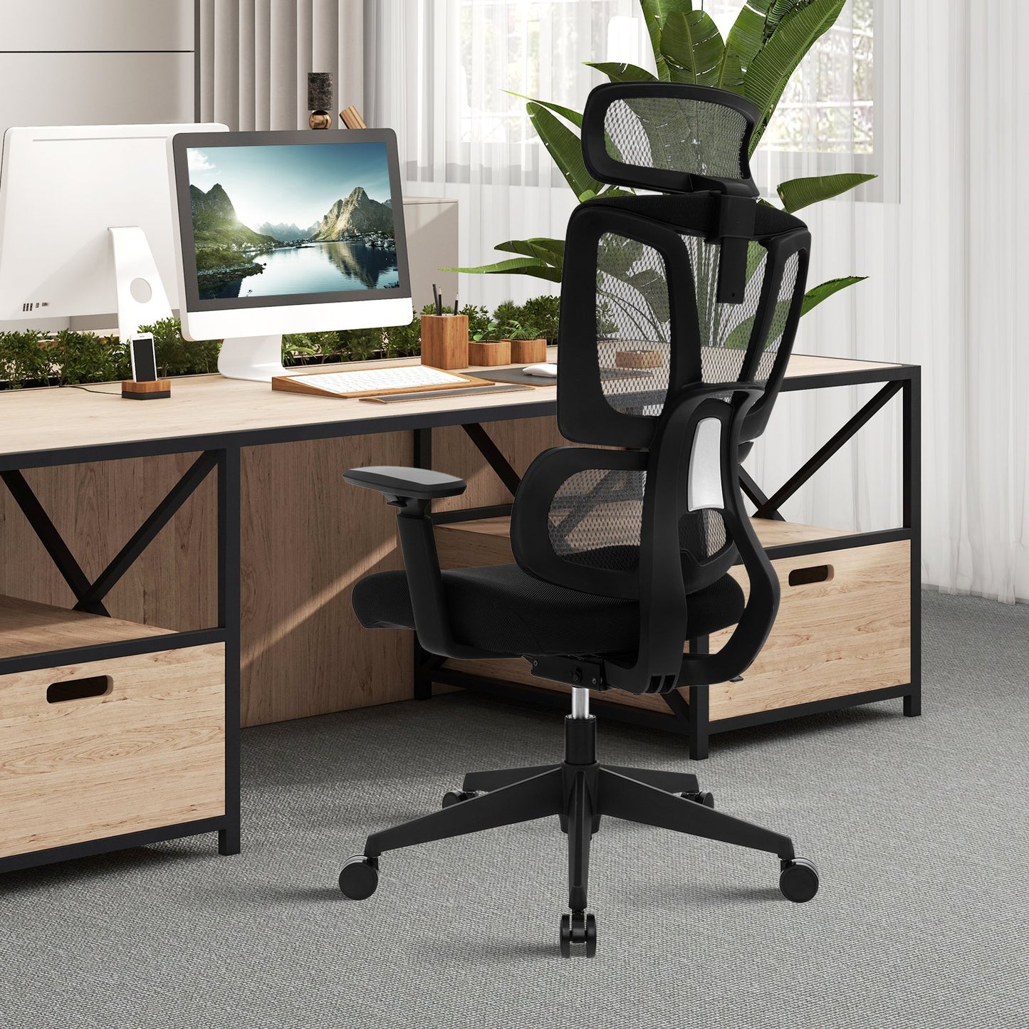 Ergonomic Mesh Office Chair with N Type Lumbar Support-Black