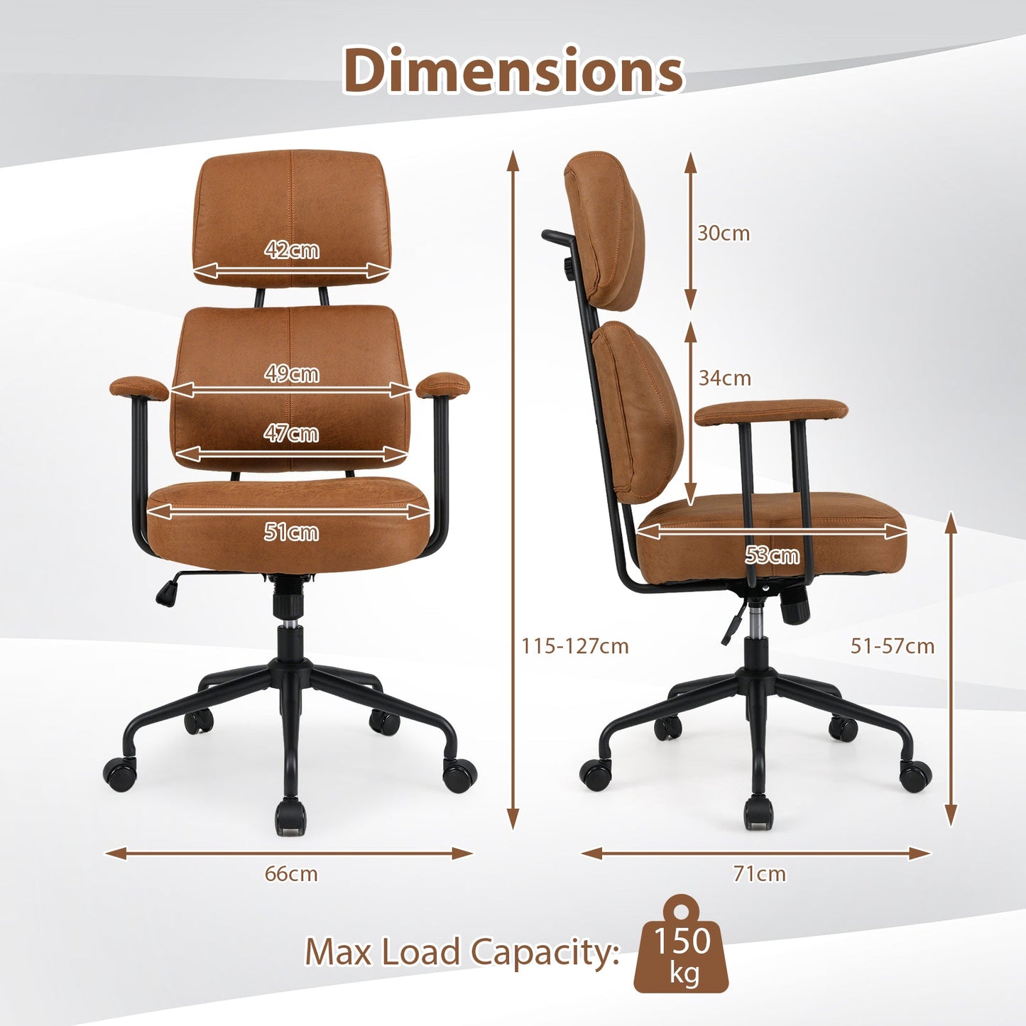 Ergonomic Office Chair with Adjustable Headrest and Spring Cushion Seat-Brown