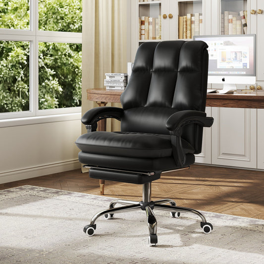 Ergonomic Office Chair PU Leather Adjustable Swivel with Reclining Backrest-Black