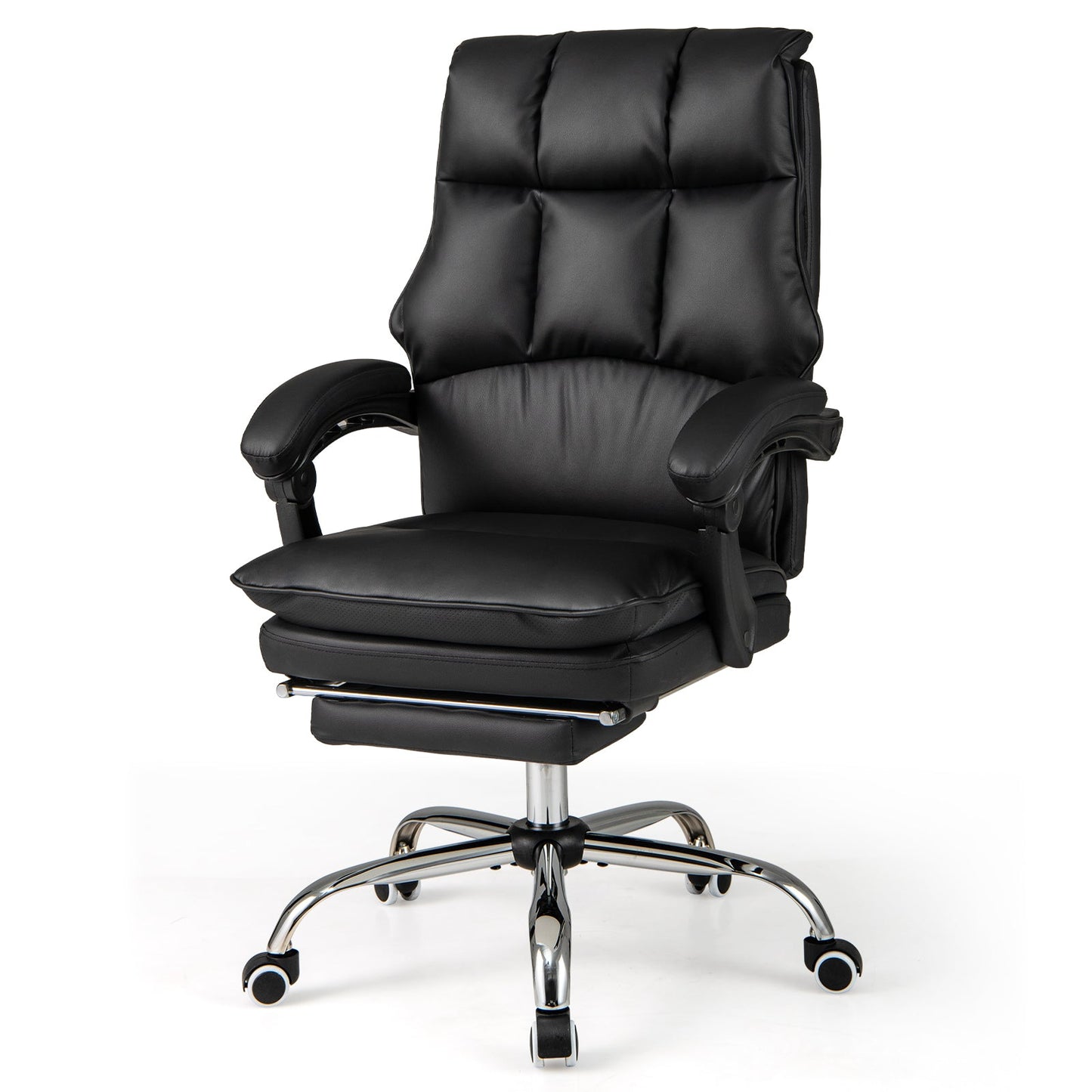 Ergonomic Office Chair PU Leather Adjustable Swivel with Reclining Backrest-Black