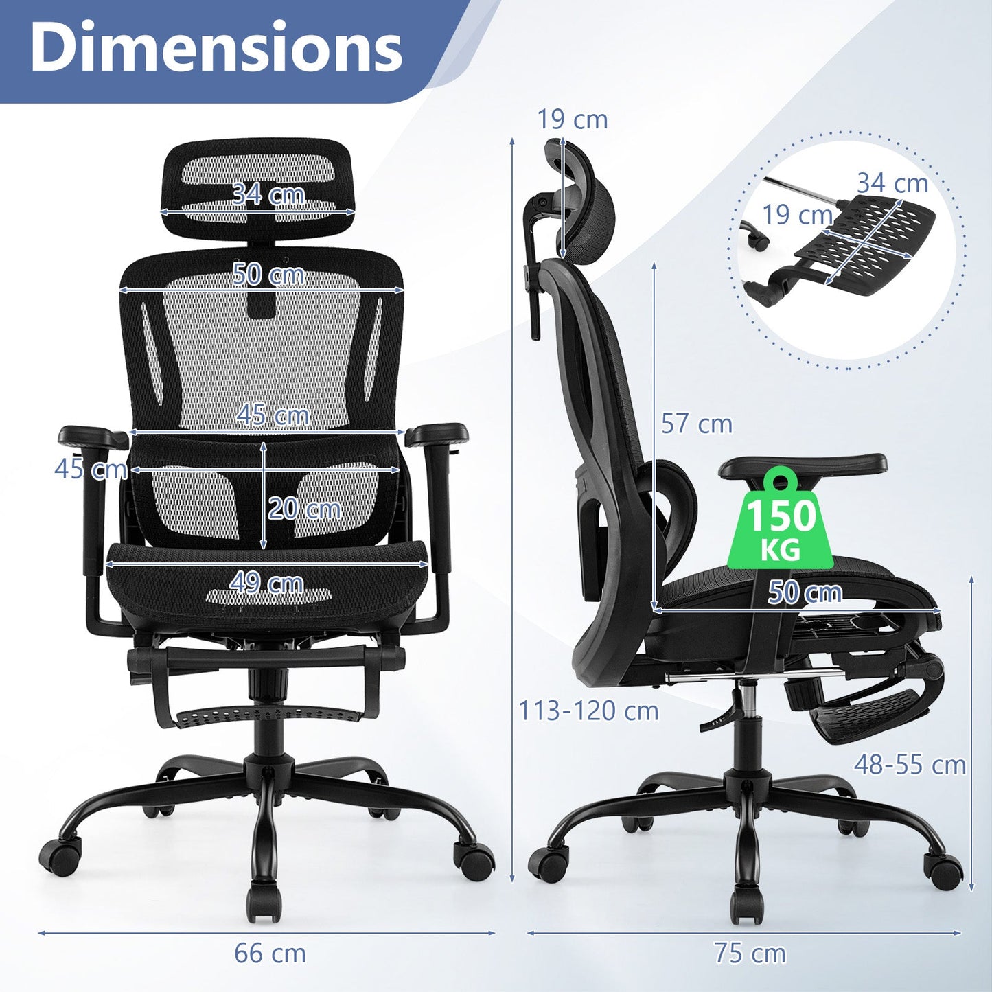 Ergonomic Office Chair Swivel Computer Desk Chair with Rotating Headrest-Black