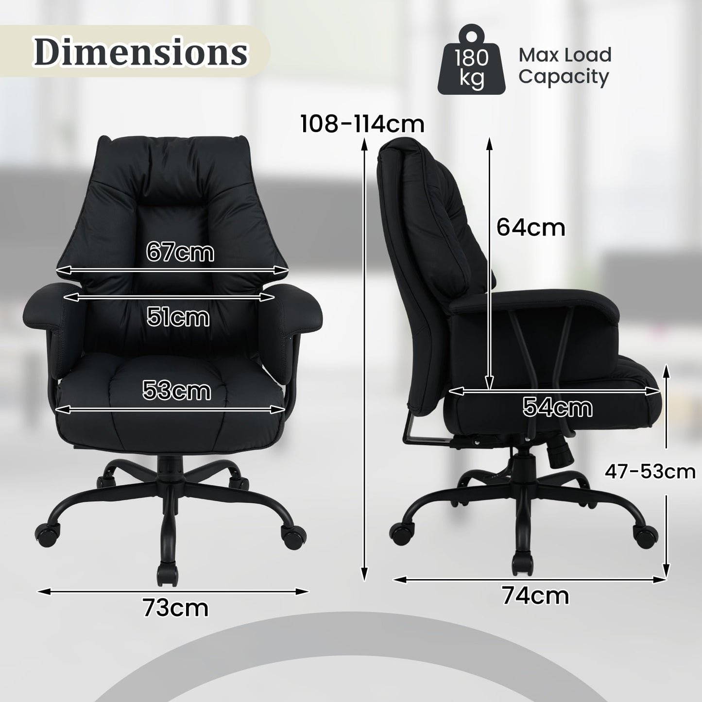 Ergonomic Office Chair with Spring Cushion Seat and Adjustable Swivel Seat-Black