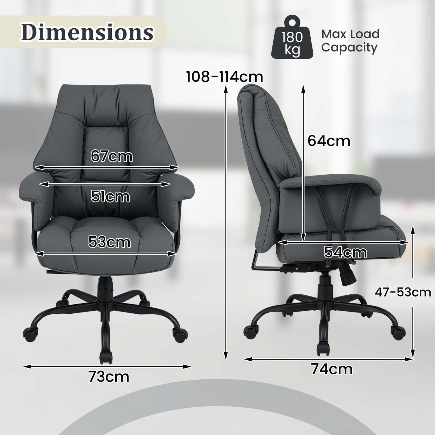 Ergonomic Office Chair with Spring Cushion Seat and Adjustable Swivel Seat-Grey