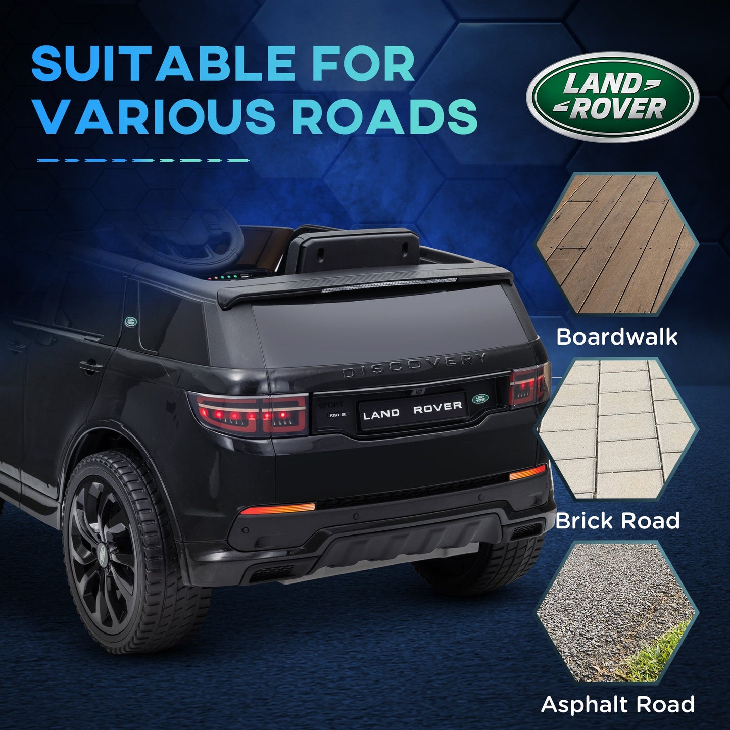 سيارة ركوب للأطفال من AIYAPLAY Land Rover Discovery Sport مرخصة بقوة 12 فولت مع جهاز تحكم عن بعد وأضواء وموسيقى وبوق، للأطفال من سن 3 إلى 6 سنوات، لون أسود