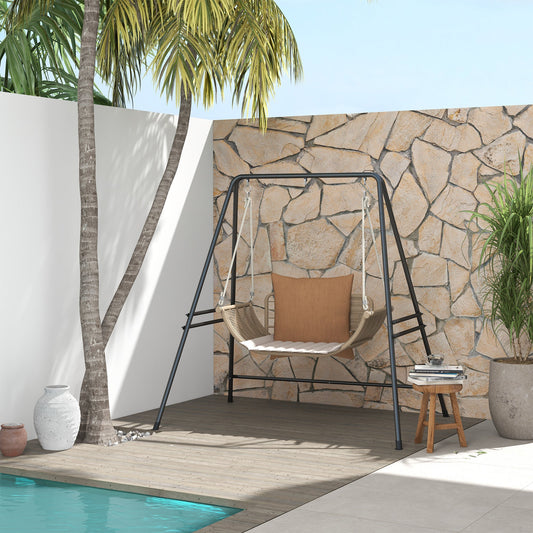 حامل كرسي الأرجوحة من Outsunny، حامل أرجوحة معدني متين معلق لتعليق كرسي أرجوحة هوائي للشرفة، كرسي بيضاوي، أسود