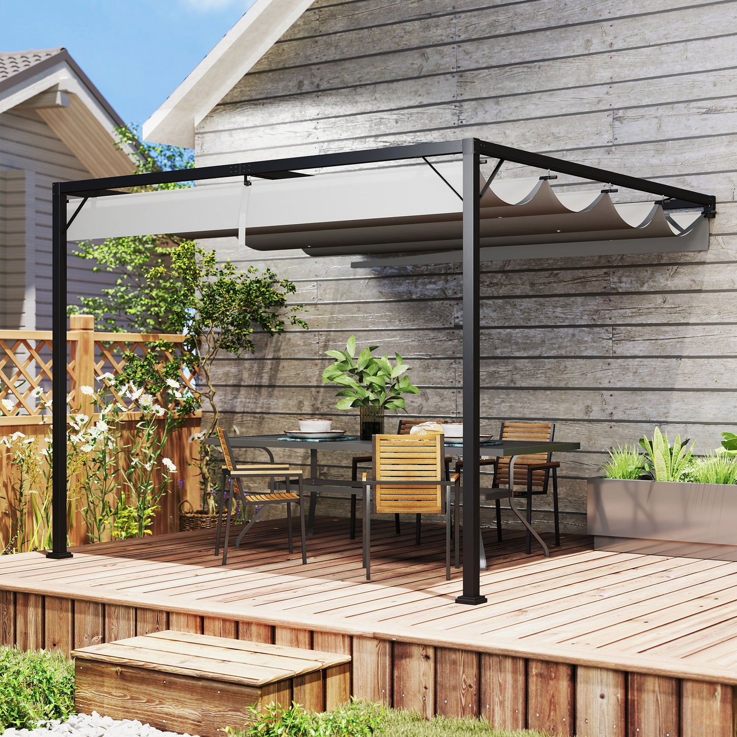 Outsunny 3 x 3(m) Pergola zewnętrzna z chowanym daszkiem - szara