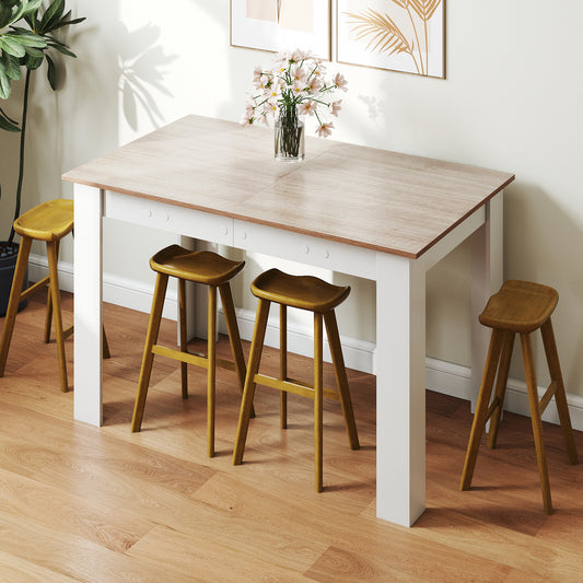 Extendable Dining Table with Adjustable Tabletop-White