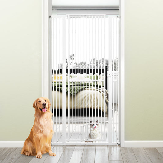 171 cm Extra Tall Pet Gate Heavy-Duty Metal Cat Gate with Wide Opening-White