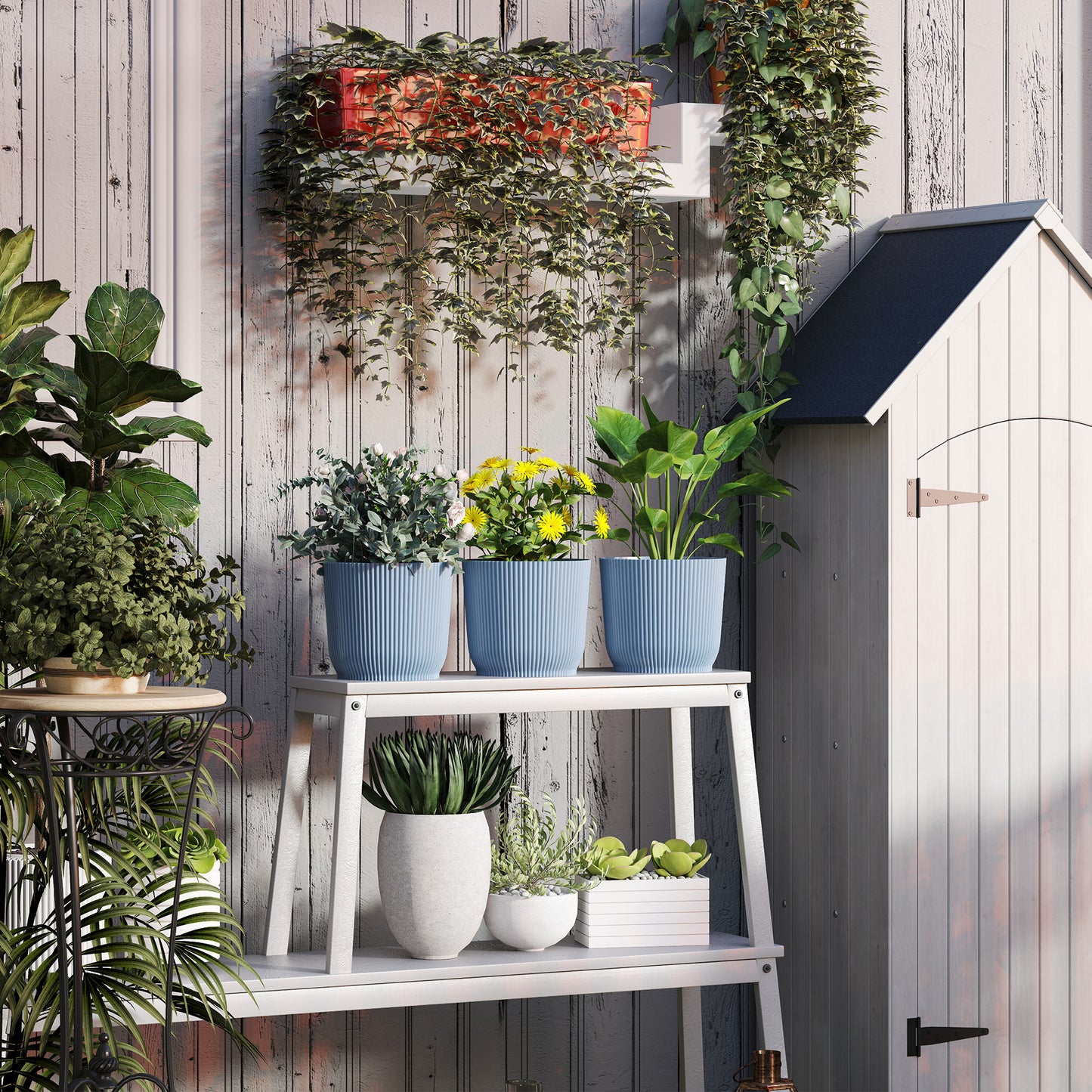 Outsunny Set of Three Ф22cm Planters - Blue