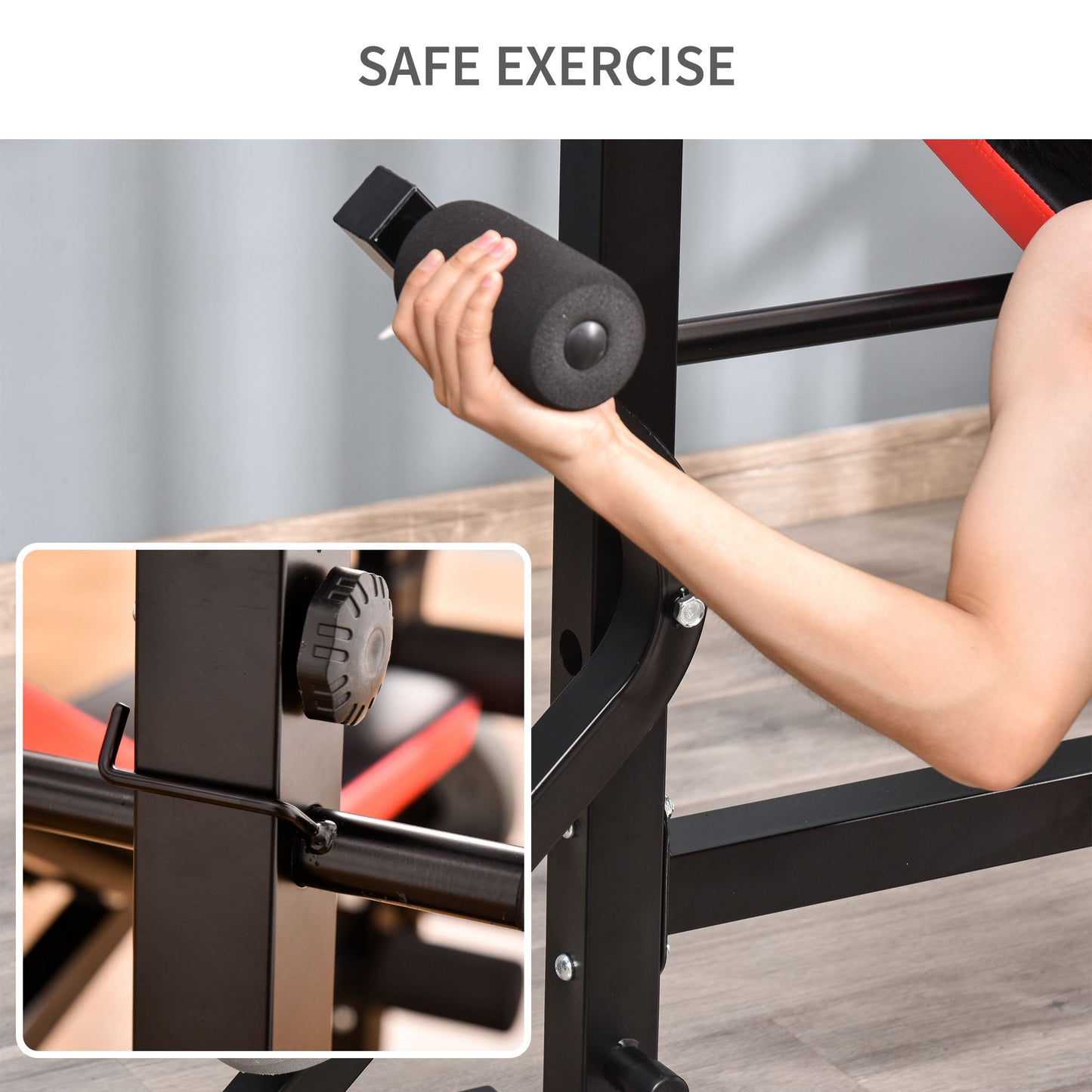 HOMCOM Adjustable Weight Bench with Leg Developer Barbell Rack for Weight Lifting and Strength Training Multifunctional Workout Station for Home Gym Fitness, Red