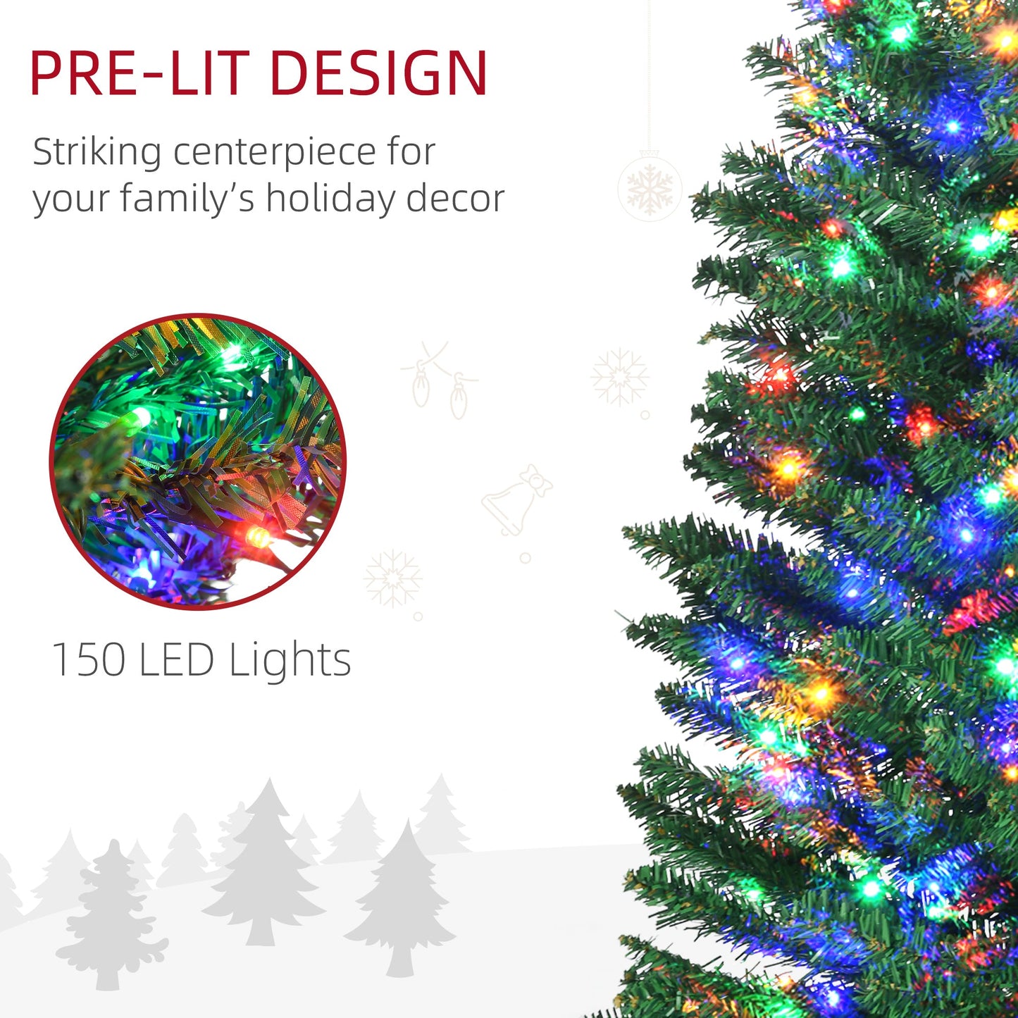 HOMCOM 6' Artificial Prelit Christmas Trees Holiday DŽcor with Colourful LED Lights, Pencil Shape, Steel Base