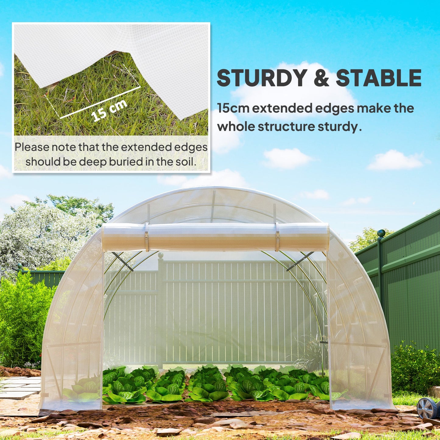 Outsunny 4 x 3 x 2m Polytunnel Greenhouse Replacement Cover ONLY Winter Garden Plant PE Cover for Tunnel Walk-in Greenhouse with Roll-up Windows Door Outdoor, White