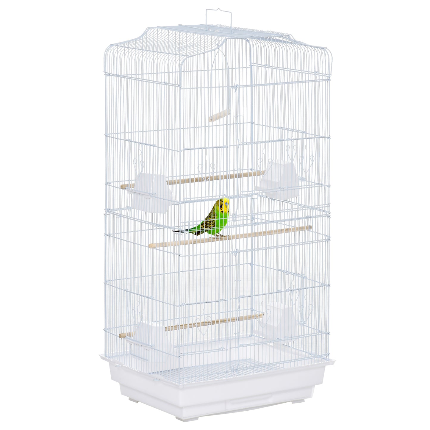 PawHut Large Metal Bird Cage with Perches, Food Bowls, Swing for Budgie, Parakeet, 46.5 x 35.5 x 92cm,White