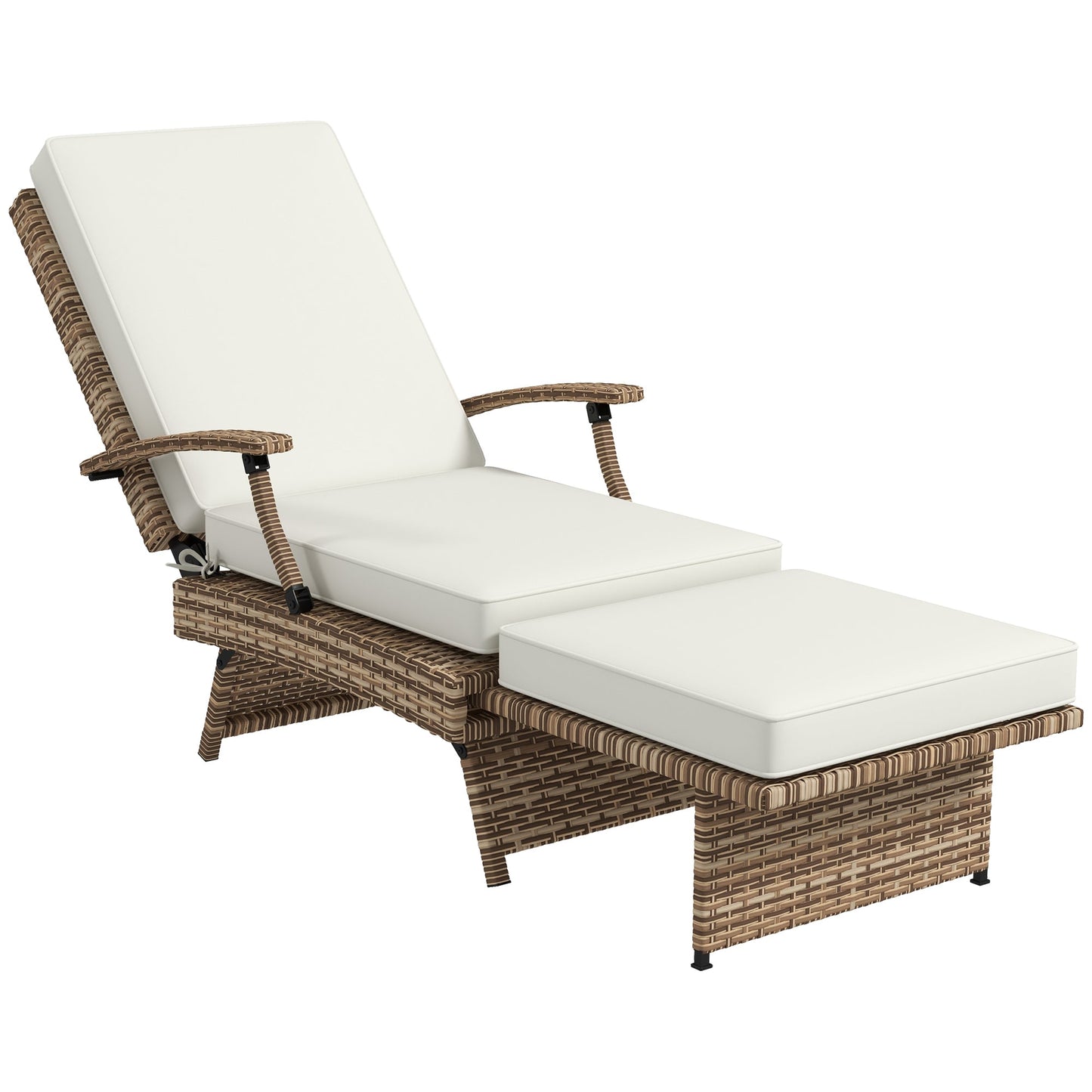 Outsunny 80 Reclining Rattan Lounger - White/Brown