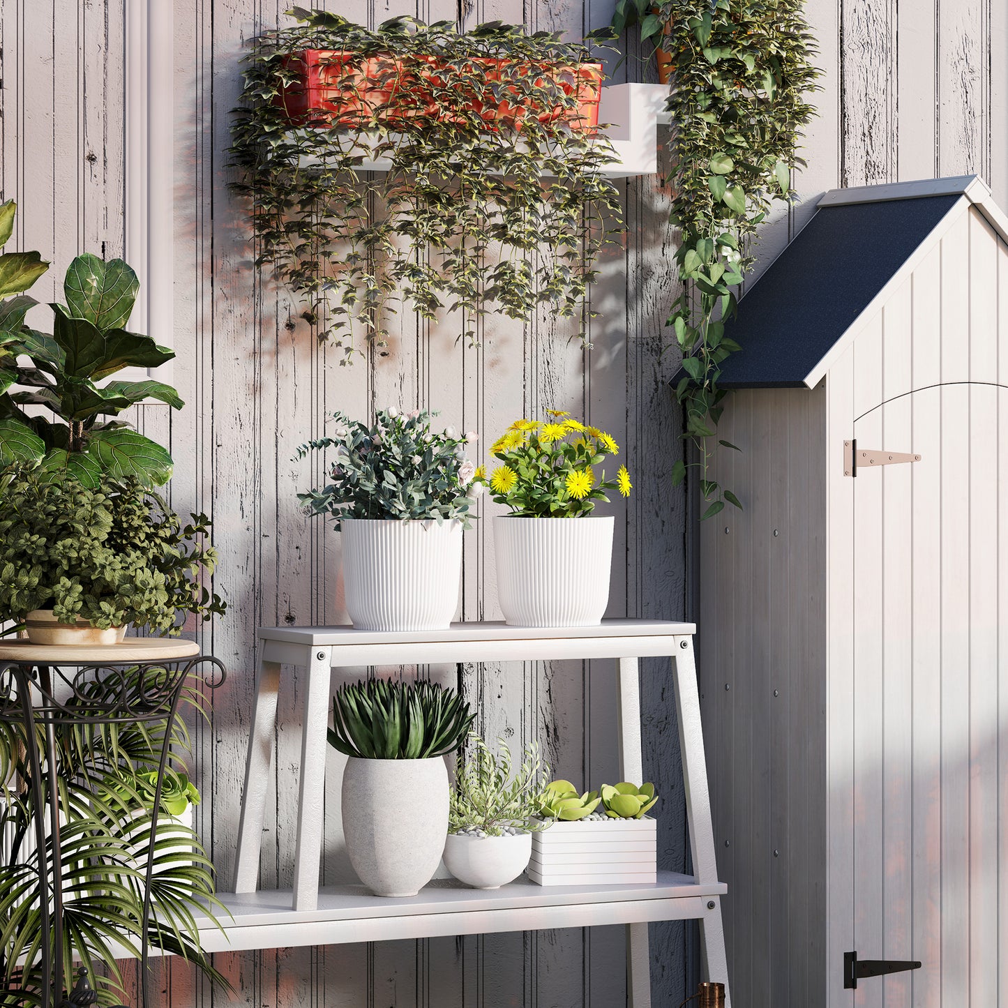 Outsunny Set of Two Ф22cm Planters - White