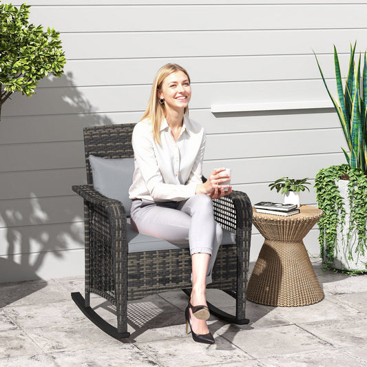 Outsunny Rattan Rocking Chair - Light Grey