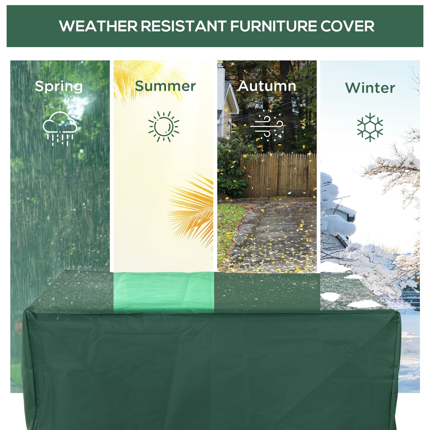 Outsunny Outdoor Garden Furniture Cover Wodoodporny, anty-UV 600D Wytrzymały pokrowiec na meble ogrodowe Oxford Fabric Patio na zestaw mebli prostokątnych, zielony, 245 x 165 x 55 cm
