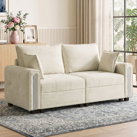 HOMCOM 2 Seater Sofa with Lift-Up Storage, 168 cm Comfy Velvet Small Couch with Wide Deep Seat, Plush Backrest, Thick Padding, 2 Pillows, Loveseat for Living Room, Home Office, Beige